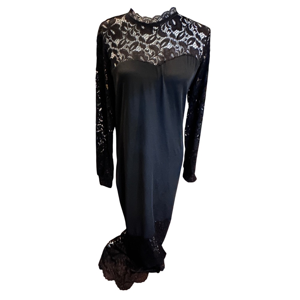 SHEIN Lace Panel Maxi Dress Womens 0XL Black Excellent Mock Neck Long Sleeve